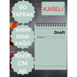 Mikasso Kareli 10X15 cm A6 Üstten Açılır Not Defteri Krem Renk Kağıt 60 Yaprak Karton Spiralli Çizgili Küç - Çok Renkli