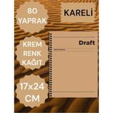 Mikasso Kareli 17X24 cm Sert Kapak Not Defteri Krem Renk Kağıt 80 Yaprak Karton Spiralli Kareli Orta Boy Bej - Çok Renkli