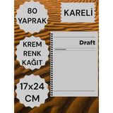 Mikasso Kareli 17X24 cm Sert Kapak Not Defteri Krem Renk Kağıt 80 Yaprak Karton Spiralli Kareli Orta Boy Gri - Çok Renkli