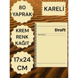 Mikasso Kareli 17X24 cm Sert Kapak Not Defteri Krem Renk Kağıt 80 Yaprak Karton Spiralli Kareli Orta Boy Sar - Çok Renkli