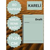 Mikasso Kareli 17X24 cm Sert Kapak Not Defteri Krem Renk Kağıt 80 Yaprak Karton Spiralli Kareli Orta Boy Yeş - Çok Renkli