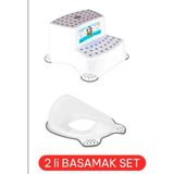 Mikasso Kaydırmaz Çift Basamaklı Çocuk Taburesi ve Klozet Adaptörü Gri - Çok Renkli