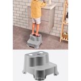Mikasso Kaydırmaz Çocuk Taburesi Çift Basamaklı, Çocuk Banyo Lavabo Basamak Merdiven Yükseltici Gri - Çok Renkli