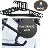 Mikasso Kaydırmaz Elbise Askısı Fular Askısı Gömlek Tişört Askısı Kırılmaz 6 Adet Set Siyah Pantolon Askı Pl