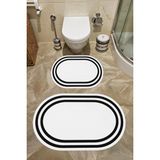 Mikasso Kaymaz Taban Yıkabilir Toz Leke Tutmaz 2li Set Klozet Banyo Paspas Takımı Polyester Beyaz - Çok Renkli