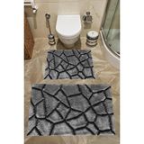 Mikasso Kaymaz Taban Yıkabilir Toz Leke Tutmaz 2li Set Klozet Banyo Paspas Takımı Polyester Gri - Çok Renkli