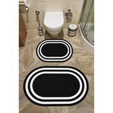 Mikasso Kaymaz Taban Yıkabilir Toz Leke Tutmaz 2li Set Klozet Banyo Paspas Takımı Polyester Siyah - Çok Renkli
