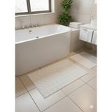 Mikasso Kaymaz Tabanlı Banyo Paspası Seti - 80X50 & 50X40 cm Chevron Desen Orta (6 - 12 Mm) Pamuklu Beyaz - Çok Renkli