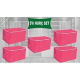 Mikasso Kazak Hurcu 5li Set Tela Dayanıklı Malzeme Çok Amaçlı Hurc 55X35X35 Tela Pembe