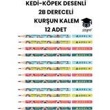 Mikasso Kedi-Köpek Desenli 2b Dereceli Kurşun Kalem 12 Adet Adel Kırmızı - Çok Renkli