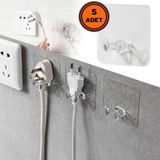 Mikasso Kendinden Süper Güçlü Yapışkanlı Şeffaf Kablo Priz Tutucu Mutfak Havlu Askısı 5 Adet Banyo Askısı Pl