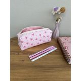 Mikasso Kibar Tatlı Pembe Fiyonklu Beyaz Fermuarlı Kalem Kutusu Kalemlik Astarlıdır Yıkanabilir 20-7-6cm Tek - Çok Renkli