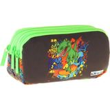 Mikasso Kids Street Dinazor Baskılı Siyah - Yeşil Erkek Çocuk Okul Kalemliği Kalem Çantası - L5416 Tekstil S - Çok Renkli