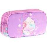 Mikasso Kids Üç Bölmeli Pembe Lila, Denizkızı, Kız Çocuk Okul Kalemliği - L8225 Tekstil Mor - Çok Renkli
