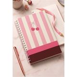 Mikasso Kiraz Desenli Sert Kapak Spiralli Kareli Defter 17X24CM 120 Yaprak 1 Adet Not Defteri Okul Büro Ofis - Çok Renkli