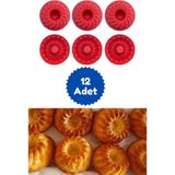 Mikasso Kırmızı 12'li Silikon Mini Kek Kalıbı - Muffin Kalıbı 12 Adet Göbekli Kek Kalıbı Silikon Kırmızı