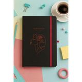 Mikasso Kırmızı Gül Desenli Siyah Sert Kapaklı Çizgili Defter Günlük Not Defteri Planner 13X21CM Sert Düz Çi - Çok Renkli