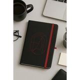 Mikasso Kırmızı Line Art Tasarımlı Siyah Sert Kapaklı Çizgili Defter 13X21CM Lastikli Sert Düz Çizgili 96 Ya - Çok Renkli