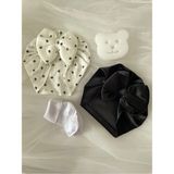 Mikasso Kız Bebek Saç Bonesi Seti /hediyelik (Siyah Kadife Bone &puantiyeli Bone &banyo Süngeri &çorap) Siya - Çok Renkli
