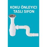 Mikasso Koku Önleyici Taslı Lavabo Sifonu - Temizlenebilir Hazne, Körüklü Boru, Paslanmaz Giriş