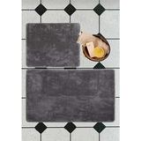 Mikasso Koyugri Banyo Paspas Takımı Ikili Peluş Halı Kaymaz Taban 50X90 cm + 50X60 cm Polyester Gri - Çok Renkli