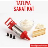 Mikasso Krem Şanti Sıkma Pompası Seti | Spatula Hediyeli | 4 Uçlu Değiştirilebilir Başlık Plastik