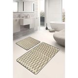 Mikasso Krem - Siyah Zeminde Kilim Motifli Yöresel Geometrik Eskitme Motifli 2'li Banyo Mutfak Paspas Takımı - Çok Renkli