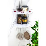 Mikasso Kristal Raflı Ekonomik Ikili Krom Şampuanlık Yapışkanlı Banyo Köşeliği Duş Rafı Çelik Beyaz - Çok Renkli