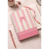 Mikasso Kurdele Desenli Pembe Sert Kapak Spiralli Kareli Defter 17X24CM 120 Yaprak 1 Adet Not Defteri Okul B - Çok Renkli