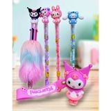 Mikasso Kuromi Cinnamoroll Mymelodi Tüylü Kalem Yumurtlayan Kurşun Kalem Seti 5 Li Set Anahtarlık Hediyeli P - Çok Renkli
