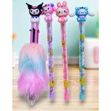 Mikasso Kuromi Pompompurin Cinnamoroll Mymelodi Tüylü Kalem ve Yumurtlayan Kurşun Kalem Seti 4 Lü Set Mor - Çok Renkli