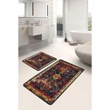 Mikasso Lacivert Zeminde Eskitme Motifli Kilim Eskitme Motifli Etnik Motifler 2'li Banyo Mutfak Paspas Takım - Çok Renkli