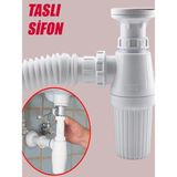 Mikasso Lavabo Sifonu Körüklü Sökülebilir Tas'lı Mutfak Banyo Evye Pis Su Gideri Borusu Plastik 38 Cm.