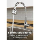 Mikasso Lavabo ve Mutfak Bataryası Uyumlu – Esnek Spiral Musluk Başlığı, 360° Dönebilen Krom Musluk Başlığı
