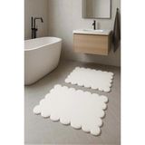 Mikasso Lazer Kesim Beyaz Peluş Halı Banyo Paspası 2'li Polyester Kalın (12 mm +) Beyaz - Çok Renkli