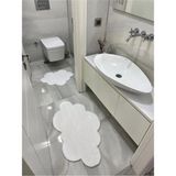 Mikasso Lazer Kesim Peluş 2'li Bulut Beyaz Banyo Paspas Takımı (60 x 100) - (50 x 60) Polipropilen Beyaz - Çok Renkli