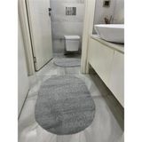 Mikasso Lazer Kesim Peluş 2'li Oval Gri Banyo Paspas Takımı Polipropilen Gri - Çok Renkli