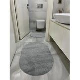 Mikasso Lazer Kesim Peluş 2'li Oval Gri Banyo Paspas Takımı Polipropilen Kalın (12 mm +) Gri - Çok Renkli