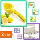 Mikasso Limon Sıkacağı - Limonatör Plastik + 12 Bölmeli Kapaklı Buz Kalıbı - 2li Set J7X2Q1 Sert Plastik