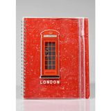Mikasso London Çanta Kapaklı Defter Karton Spiralli Çizgili 50 Yaprak Orta Boy Kırmızı Not Defteri A5 - Çok Renkli