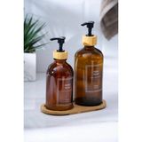 Mikasso Louvre Bambu Standlı 2'li Sıvı Sabunluk - 500/300 ml Cam Kahverengi - Çok Renkli