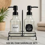 Mikasso Love Black Demir Standlı Sıvı Sabunluk Set Cam Siyah - Çok Renkli