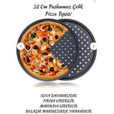Mikasso Lüks 32 cm Paslanmaz Çelik Büyük Pizza Tepsisi (Yanmaz Yapışmaz) Paslanmaz Çelik Siyah