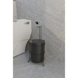 Mikasso Lüks Banyo Mutfak Çöp Kovası & Metal Standlı Tuvalet Kağıtlık Seti - Şık ve Dayanıklı Metal Siyah - Çok Renkli
