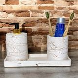 Mikasso Lüks Mermer Desenli Beton Banyo Aksesuar Seti (3 Parça) Beton Bej - Çok Renkli