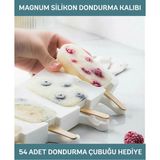 Mikasso Magnum Dondurma Kalıbı ve 54 Adet Ahşap Çubuk -4'lü Büyük Boy Pratik Magnum Silikon Dondurma Kalıbı