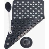 Mikasso Main Shop 3 Parça Set Banyo ve Duş Kaydırmaz Çift Taraflı Banyo Duş Fırçası Yuvarlak Süzgeci M-141 P - Çok Renkli