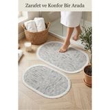 Mikasso Makinede Yıkanabilir 2'li Kaymaz Taban Banyo Seti Paspas Polyester Orta (6 - 12 Mm) Gri - Çok Renkli