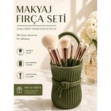 Mikasso Makyaj Fırça Seti ve Düzenleyici Sepet – Şık & Modern Profesyonel Makyaj Organizeri Plastik Yeşil - Çok Renkli