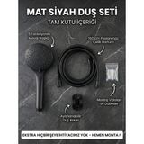 Mikasso Mat Siyah Lüks Duş Seti - 4 Fonksiyonlu Masajlı Duş Başlığı + 150CM Hortum + Askı (Tam Takım) Siyah